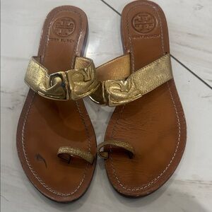 Tory Burch Gold and Tan Sandals